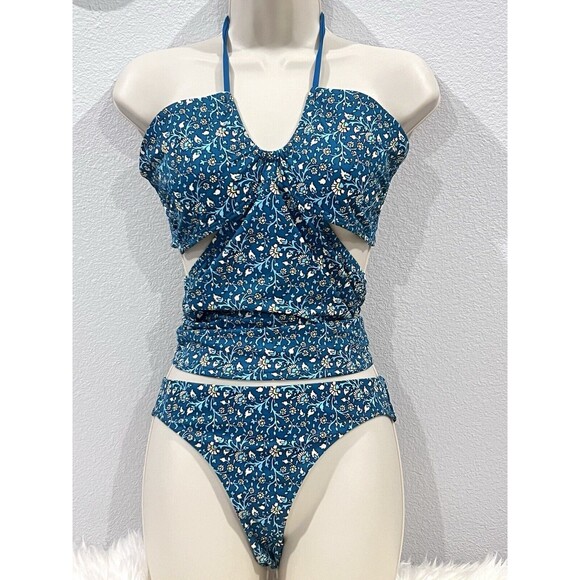 Ann Taylor Loft Beach Women Swimsuit 2-Piece Green Floral Tankini Bikini Medium - Picture 4 of 14